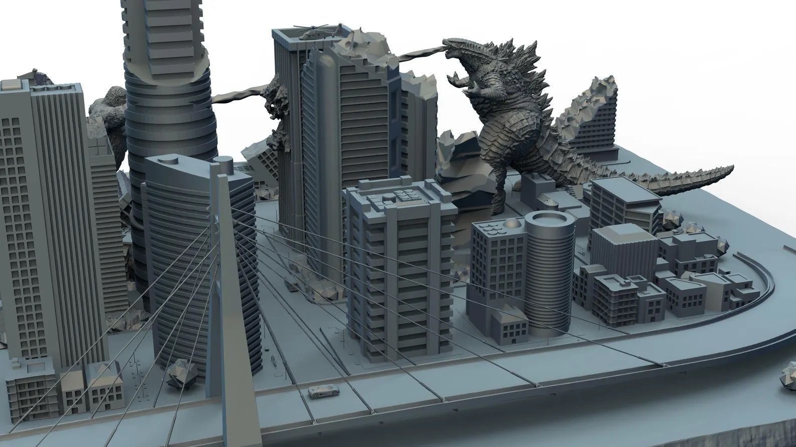 Battle of the Titans Scene with City Ruins Godzilla x Kong GvK 3D print model_7