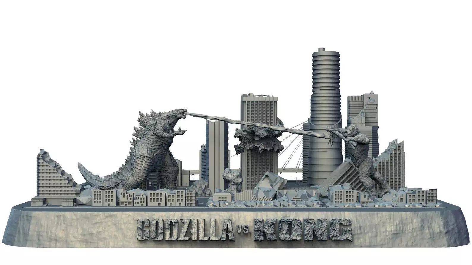 Battle of the Titans Scene with City Ruins Godzilla x Kong GvK 3D print model_0