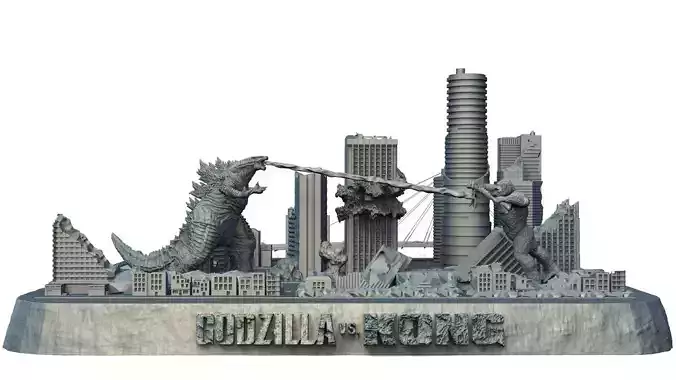 Battle of the Titans Scene with City Ruins Godzilla x Kong GvK 3D print model