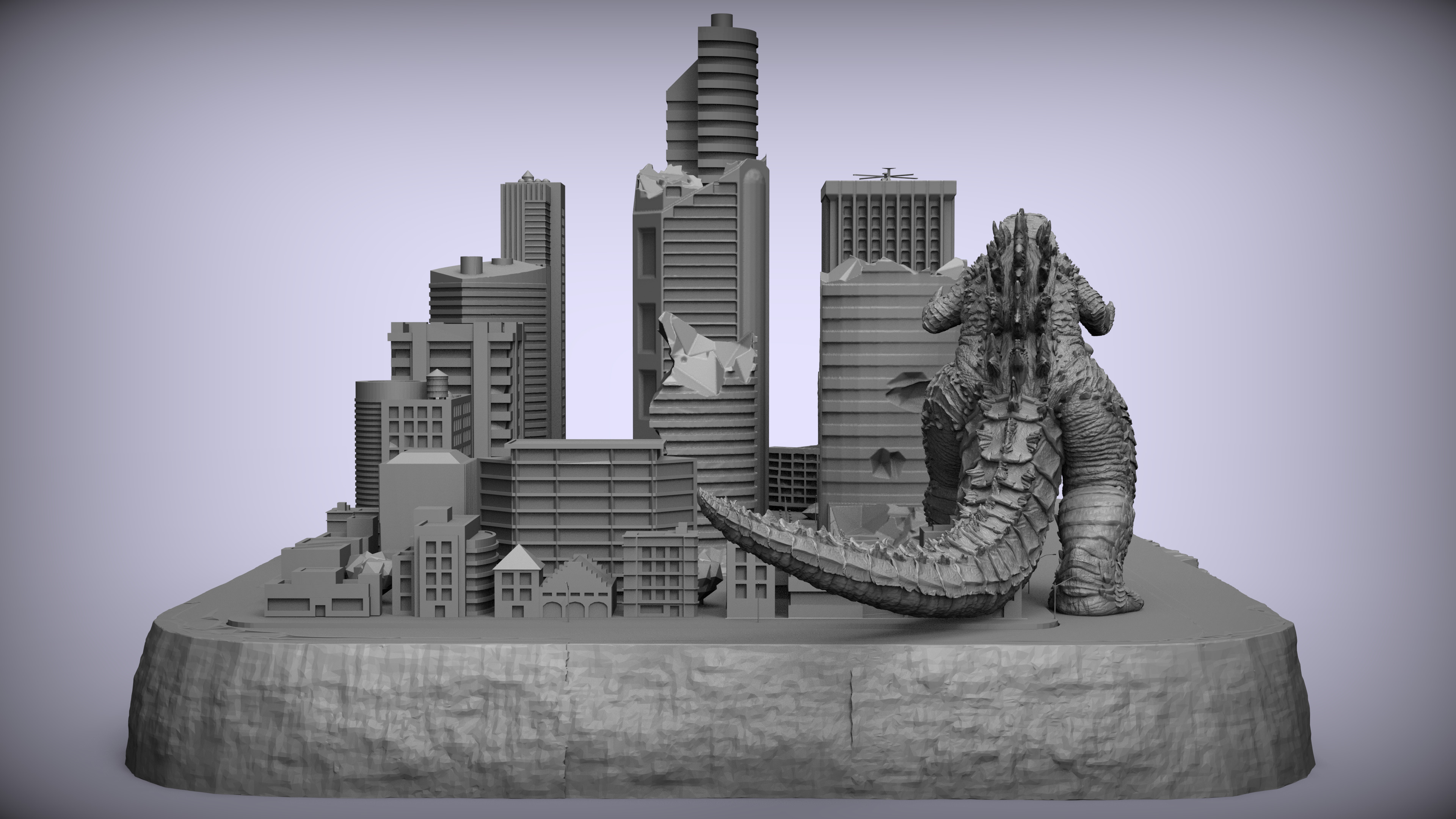 Battle of the Titans Scene with City Ruins Godzilla x Kong GvK 3D print model_11
