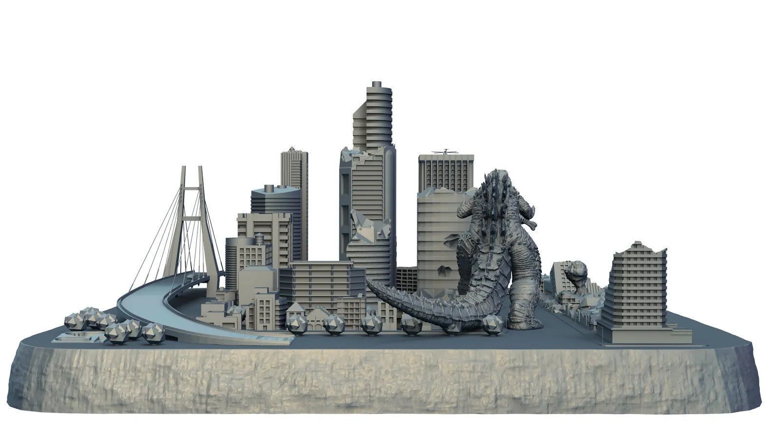Battle of the Titans Scene with City Ruins Godzilla x Kong GvK 3D print model_2