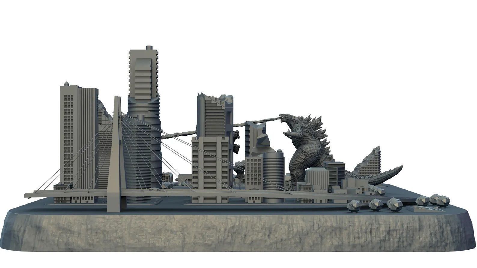 Battle of the Titans Scene with City Ruins Godzilla x Kong GvK 3D print model_3