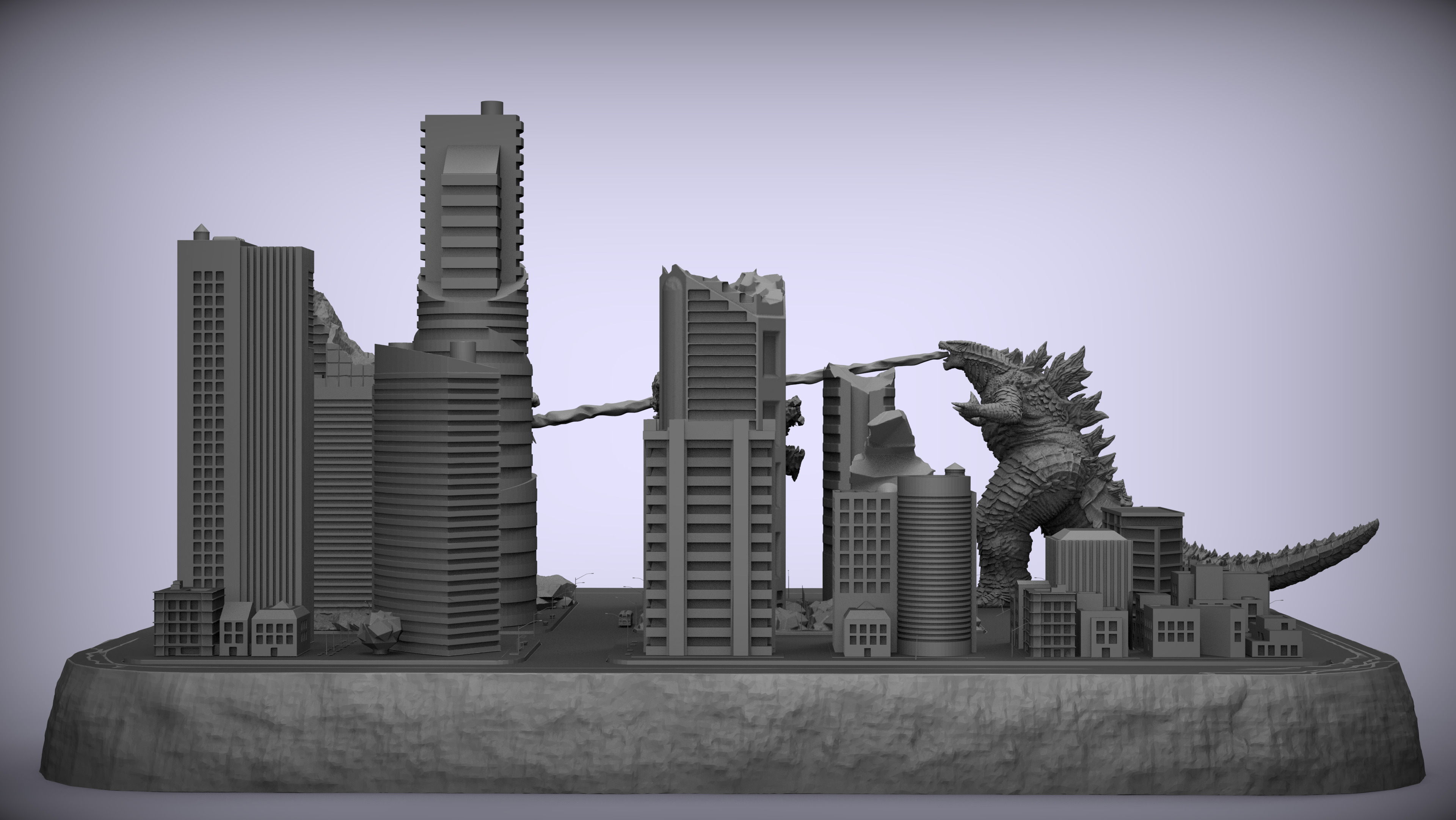 Battle of the Titans Scene with City Ruins Godzilla x Kong GvK 3D print model_10
