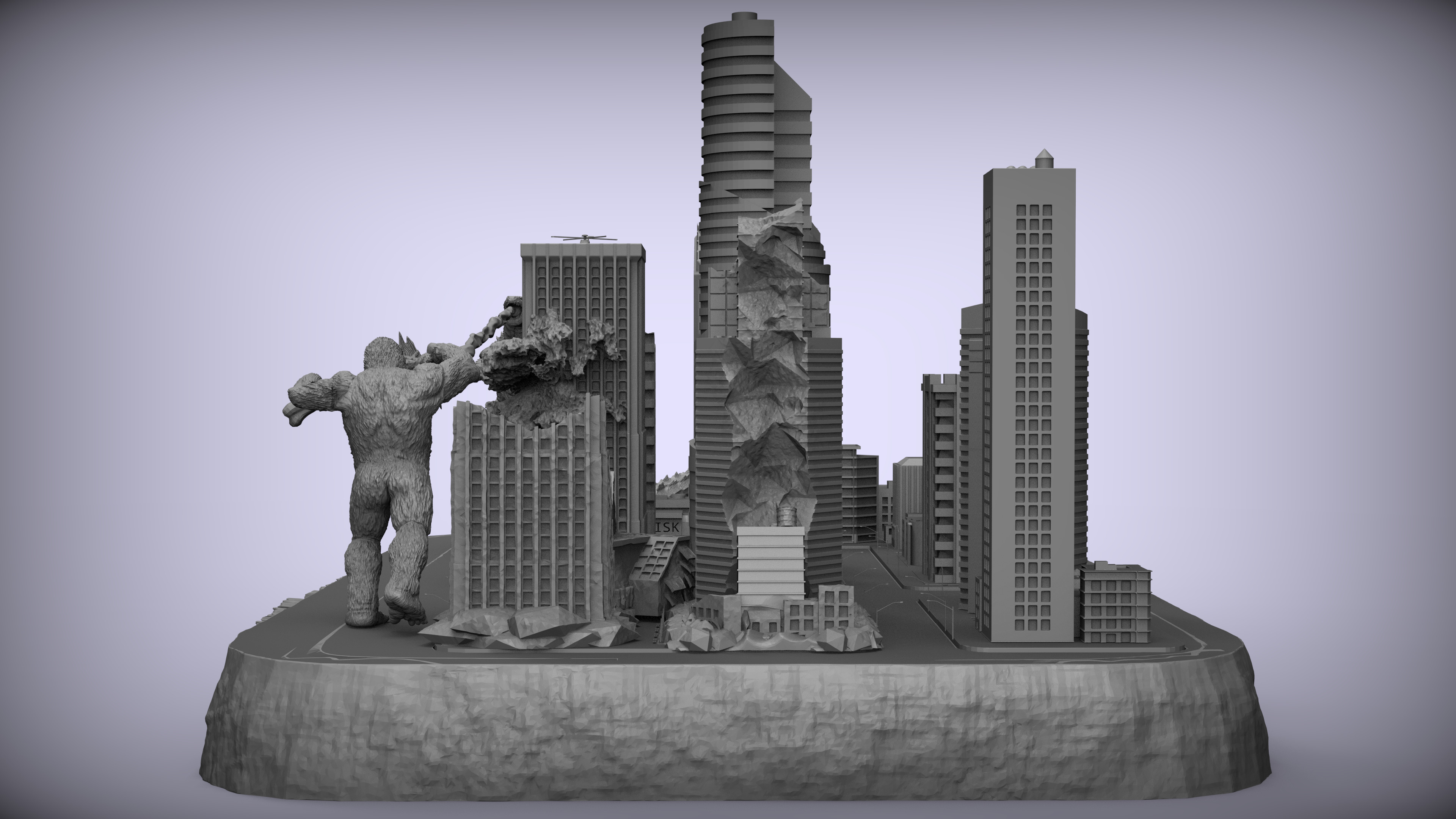 Battle of the Titans Scene with City Ruins Godzilla x Kong GvK 3D print model_12