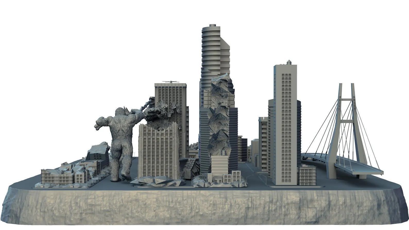 Battle of the Titans Scene with City Ruins Godzilla x Kong GvK 3D print model_4