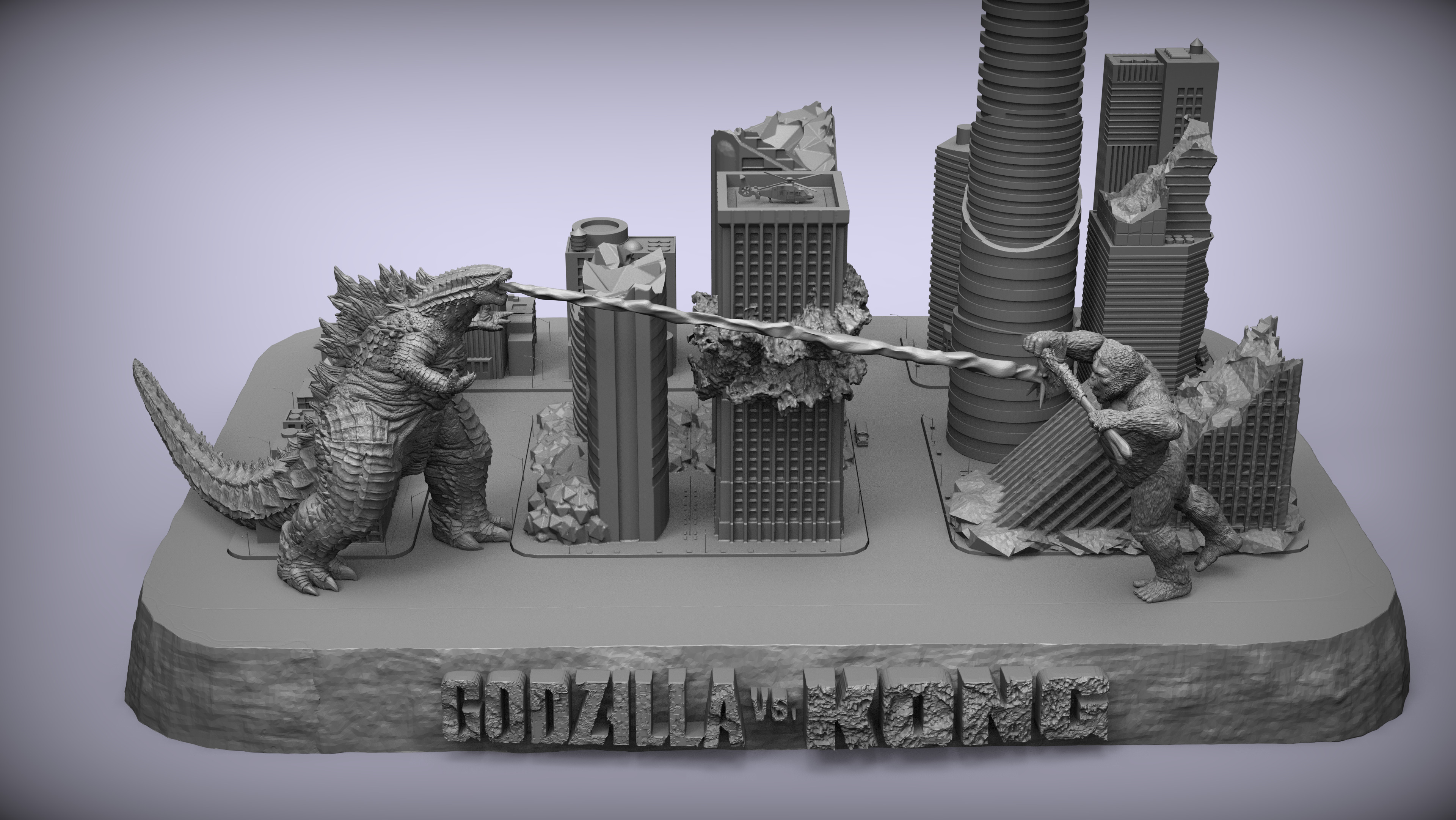 Battle of the Titans Scene with City Ruins Godzilla x Kong GvK 3D print model_9