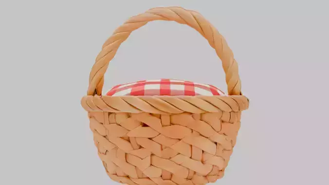 Cute Wicker Picnic Basket 3D Model