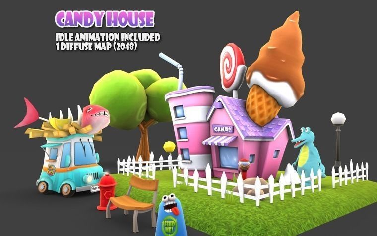 Cartoon Amusement Park Low-poly 3D model_5