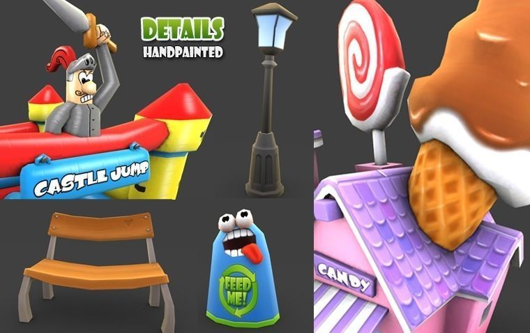 Cartoon Amusement Park Low-poly 3D model_6