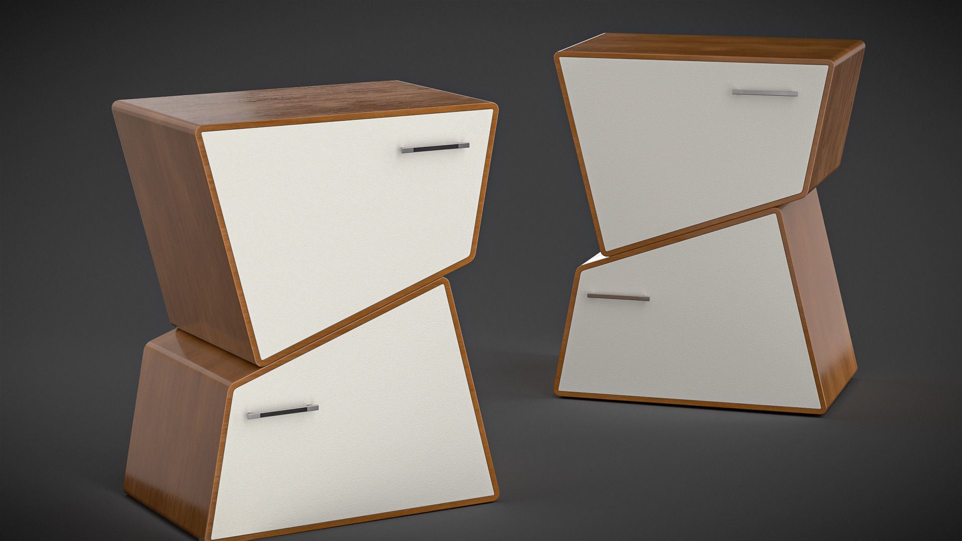 Modern Twisted Wooden Drawer  Stylish Asymmetric Cabinet  Low-poly 3D model_1