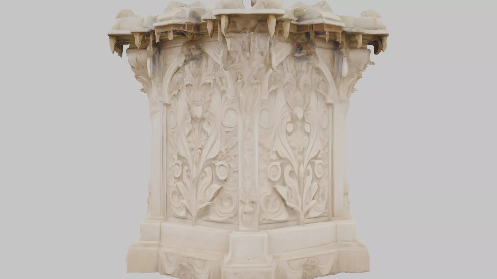 Large Ornate Wall Section Low-poly 3D model_5