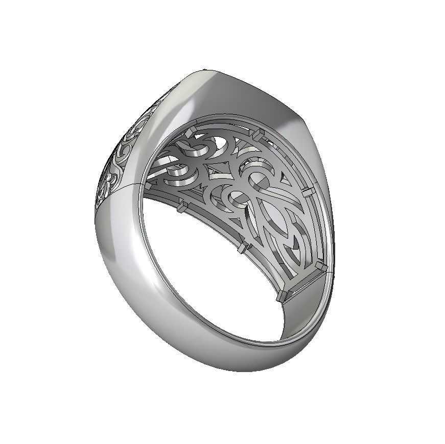 Mens ring with square gemstone 014 3D print model_4