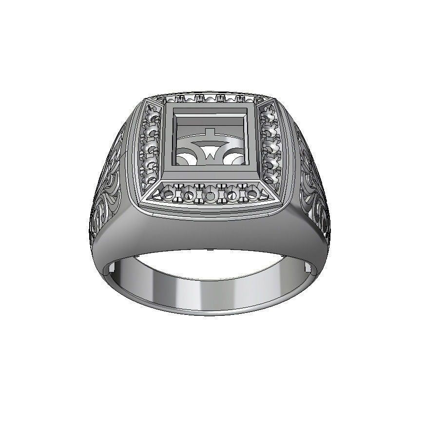 Mens ring with square gemstone 014 3D print model_3