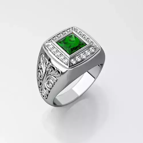 Mens ring with square gemstone 014 3D print model