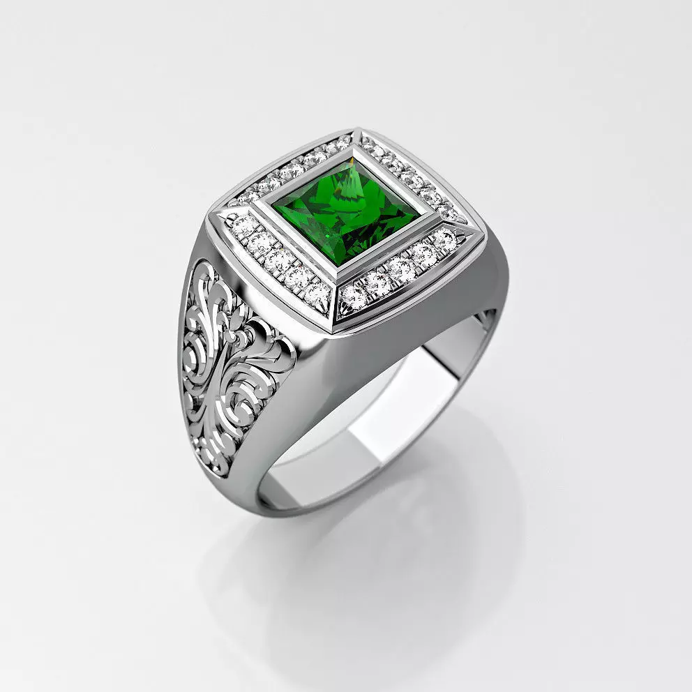 Mens ring with square gemstone 014 3D print model_0