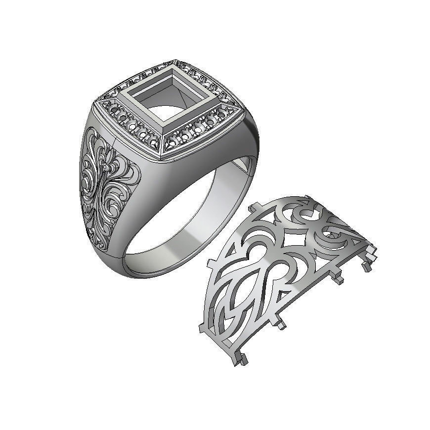 Mens ring with square gemstone 014 3D print model_2