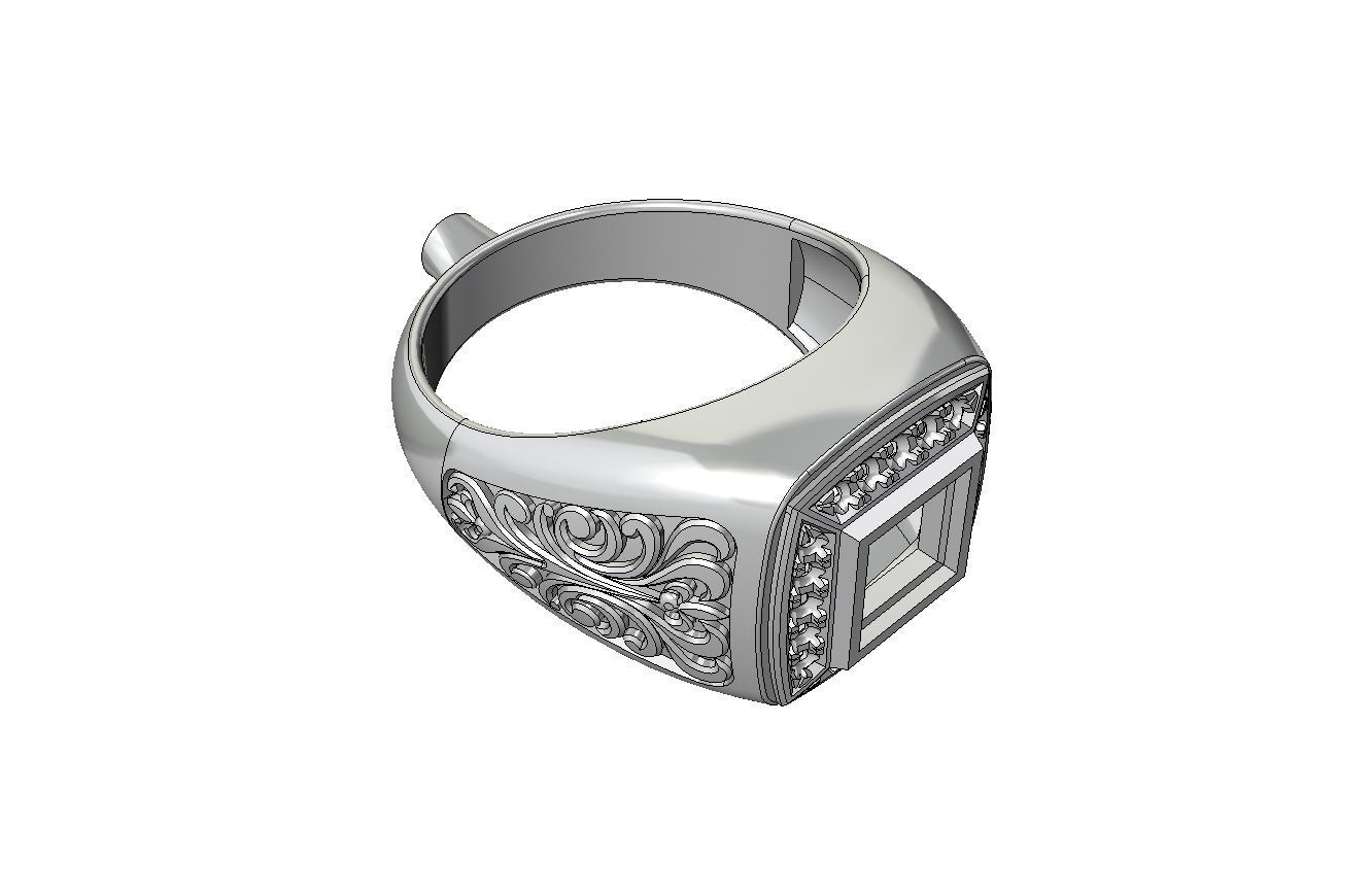 Mens ring with square gemstone 014 3D print model_5