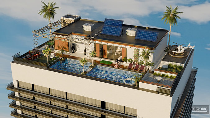 Penthouse Rooftop with Interior and Exterior 3D model