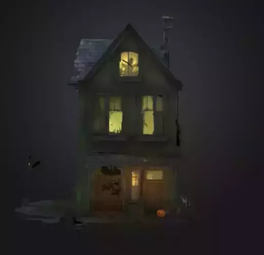 Low Poly Haunted House Stylized Horror