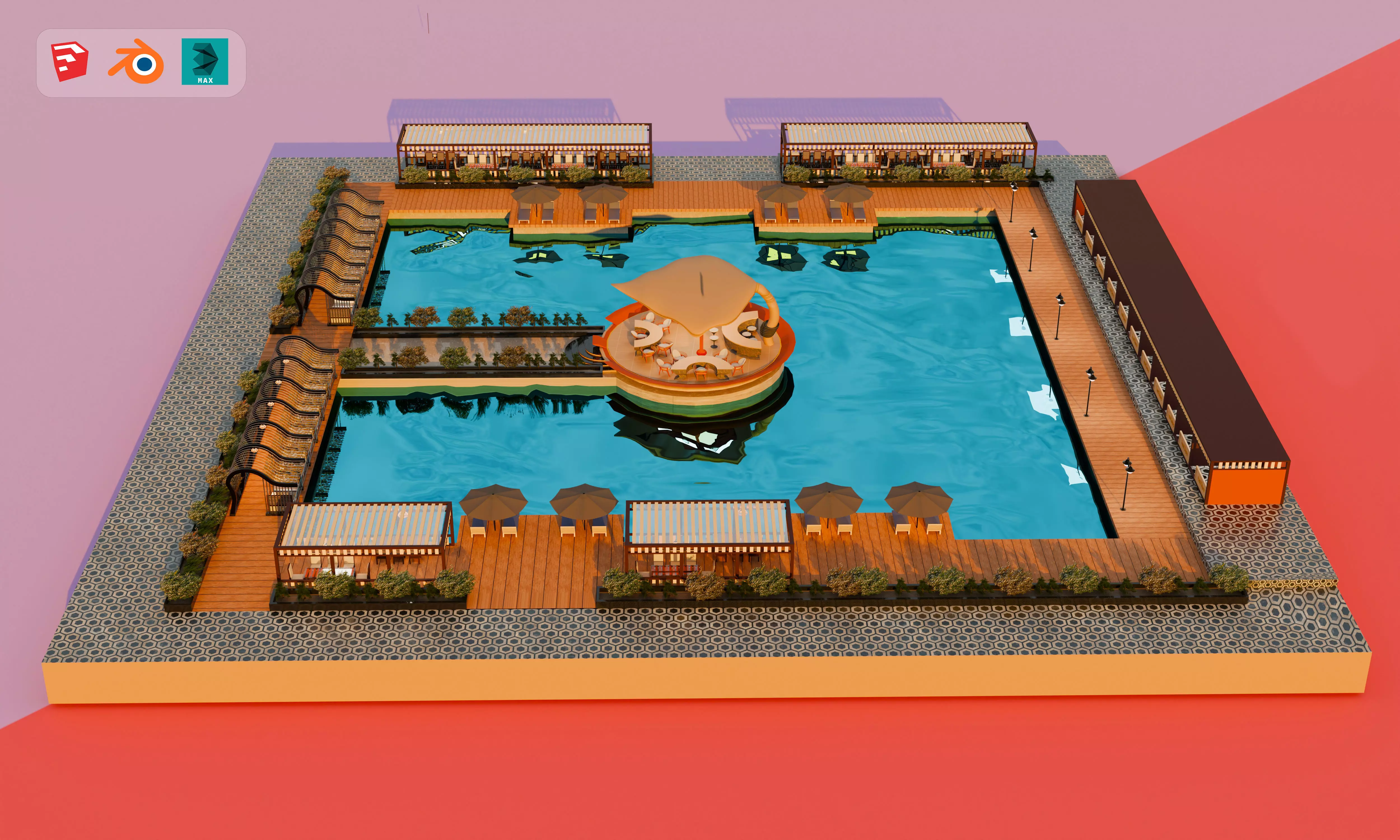 Beach resort 3D model_2