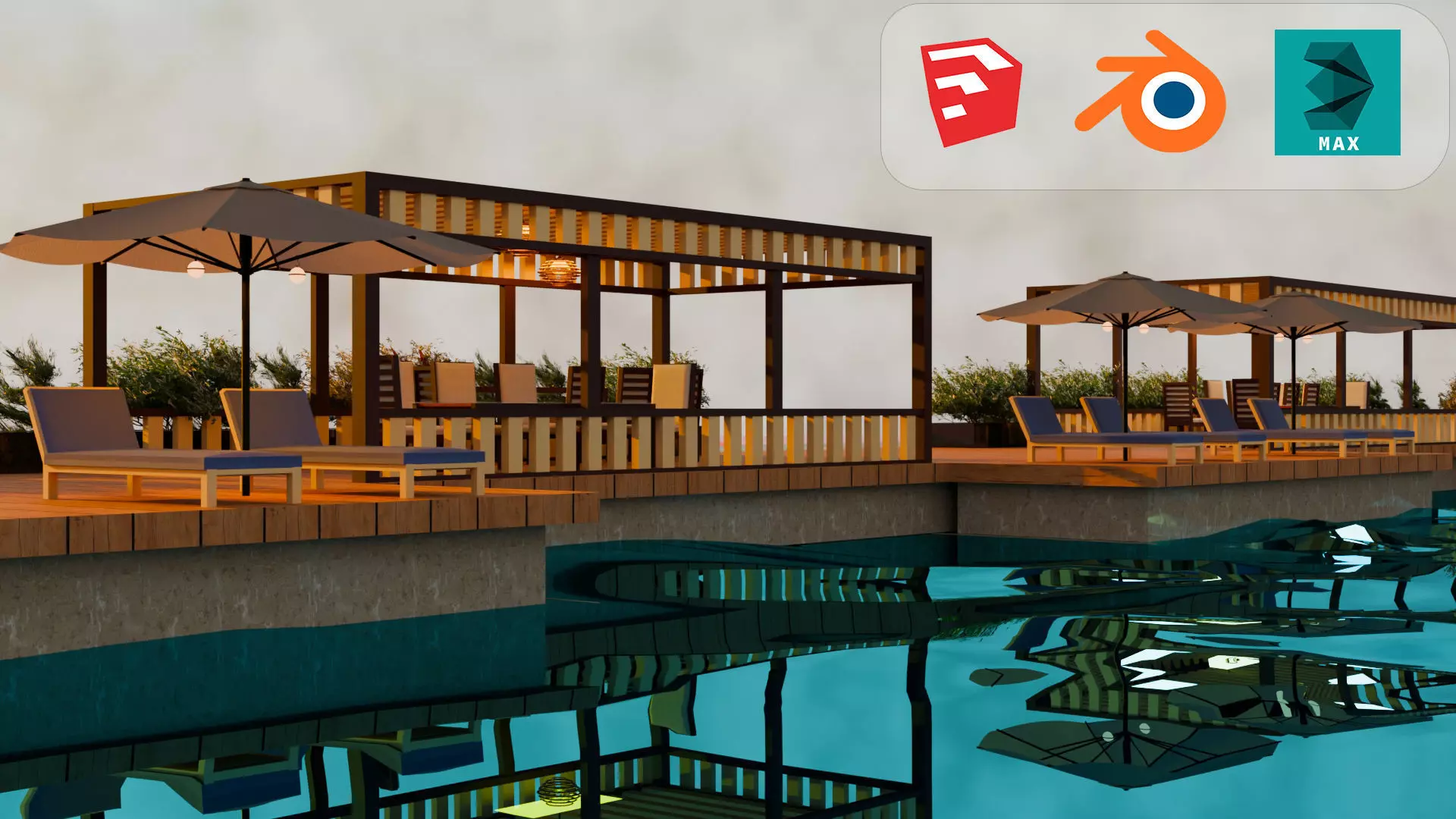 Beach resort 3D model_0