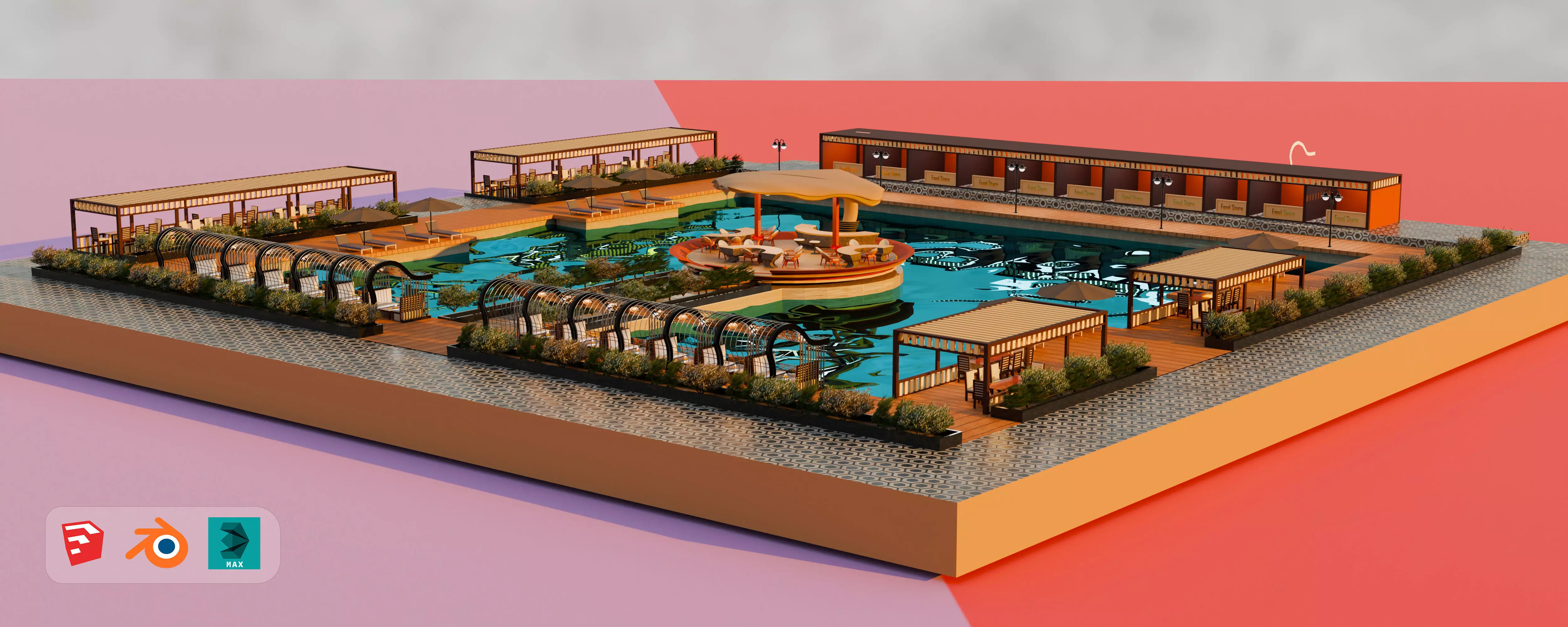 Beach resort 3D model_5