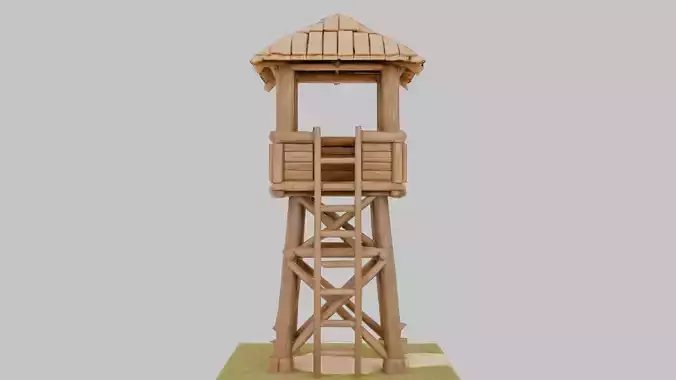 Detailed Wooden Watch Tower 3D Model