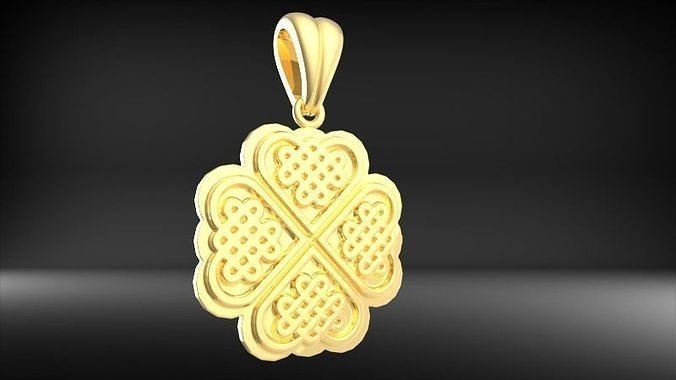  Lucky 4 Leaf Clover Charm necklace pendant Celtic Jewelry 3D print model