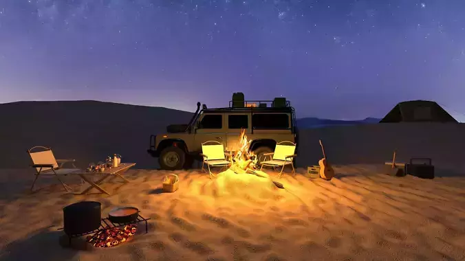 Desert car camping Outdoor campsite Tent camp 3D model 3D model