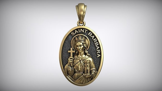 Saint Barbara Oval Medal Catholic Christian Pendant 3D print model
