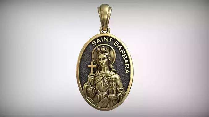 Saint Barbara Oval Medal Catholic Christian Pendant 3D print model