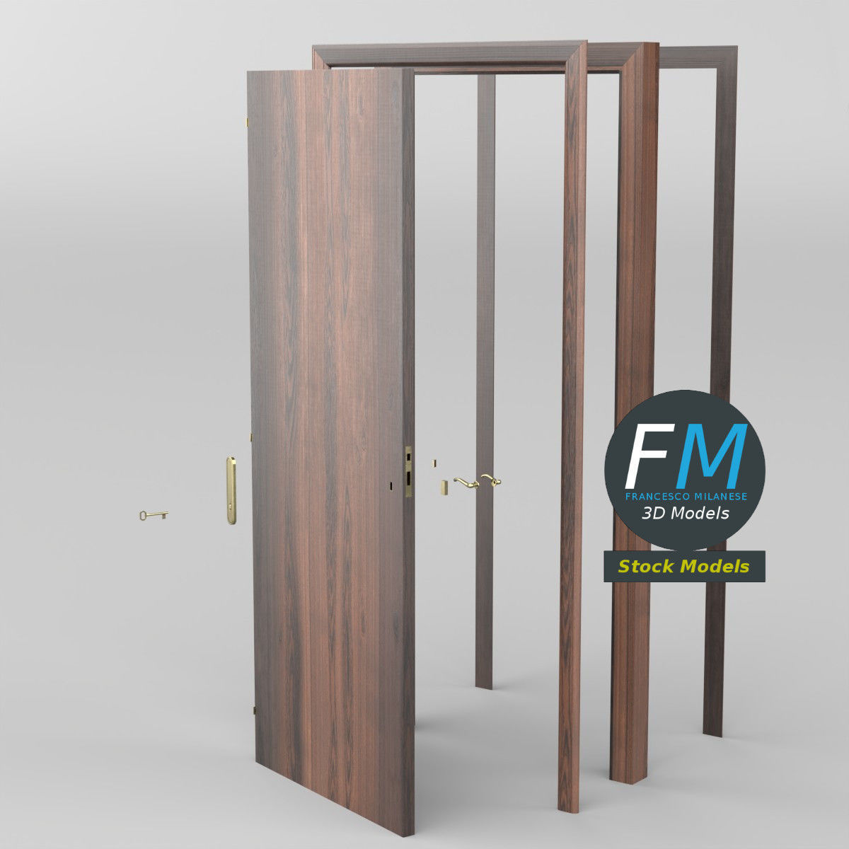 Wooden interior door 3D model_2