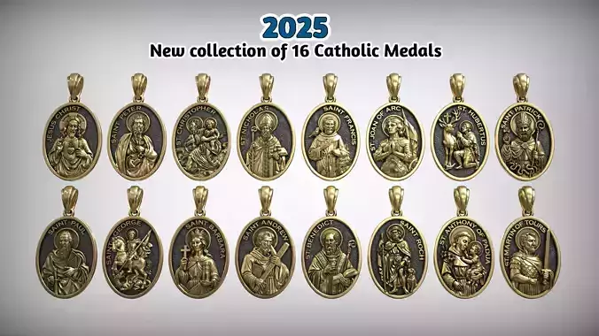 Catholic Saints Medal 16 Gold Religious Pendants Collection 