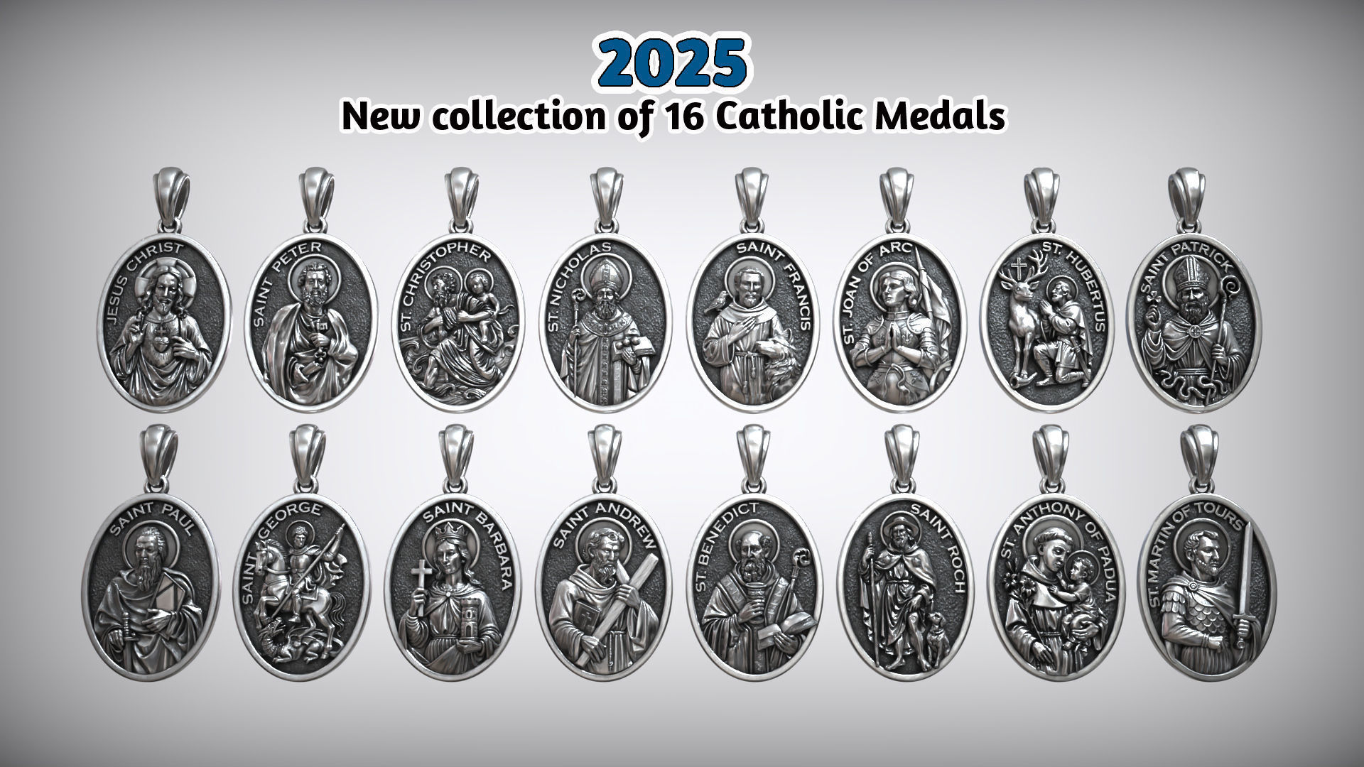 Catholic Saints Medal 16 Gold Religious Pendants Collection _1