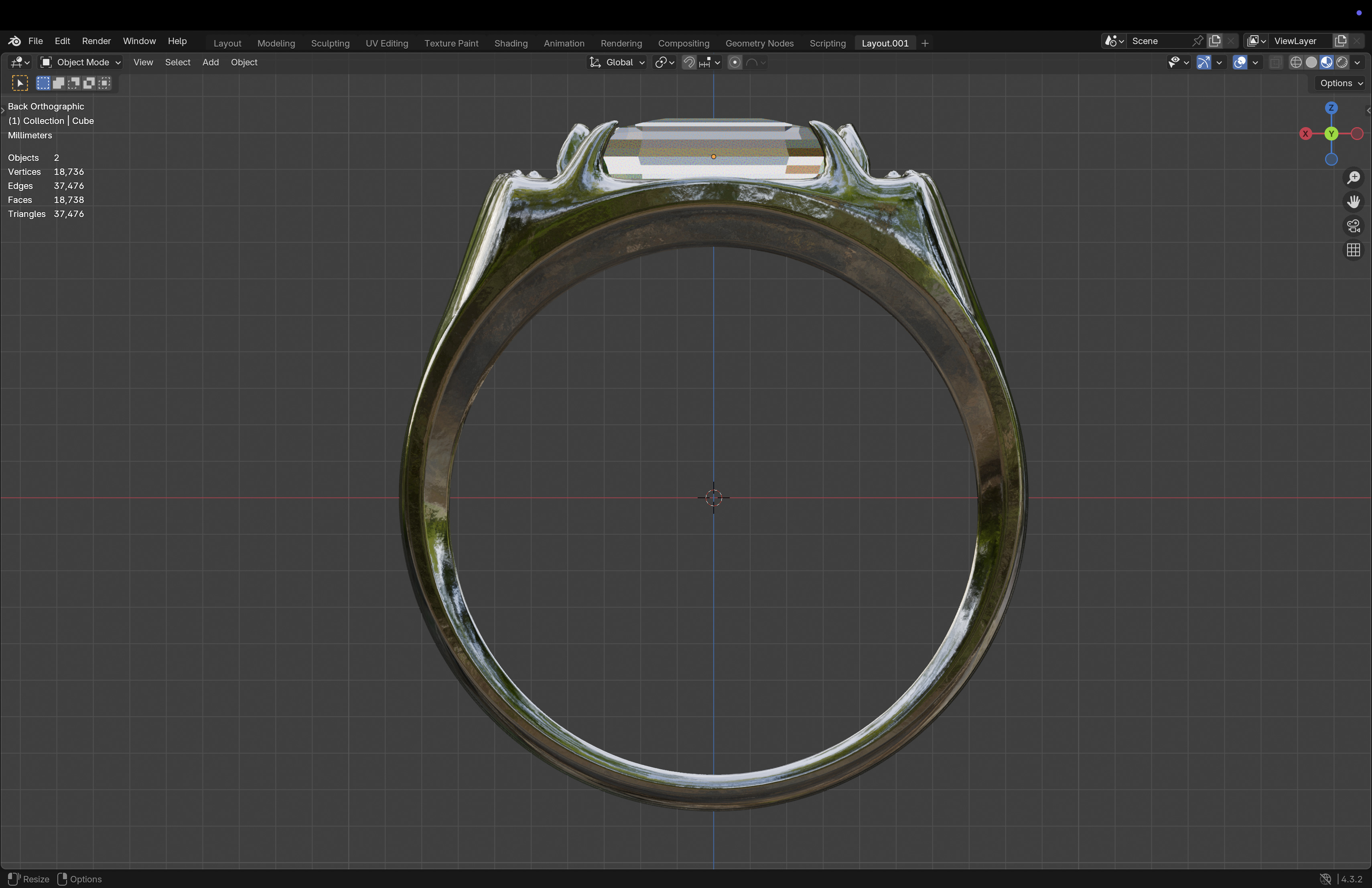 Emerald Signet Ring Low-poly 3D model_16