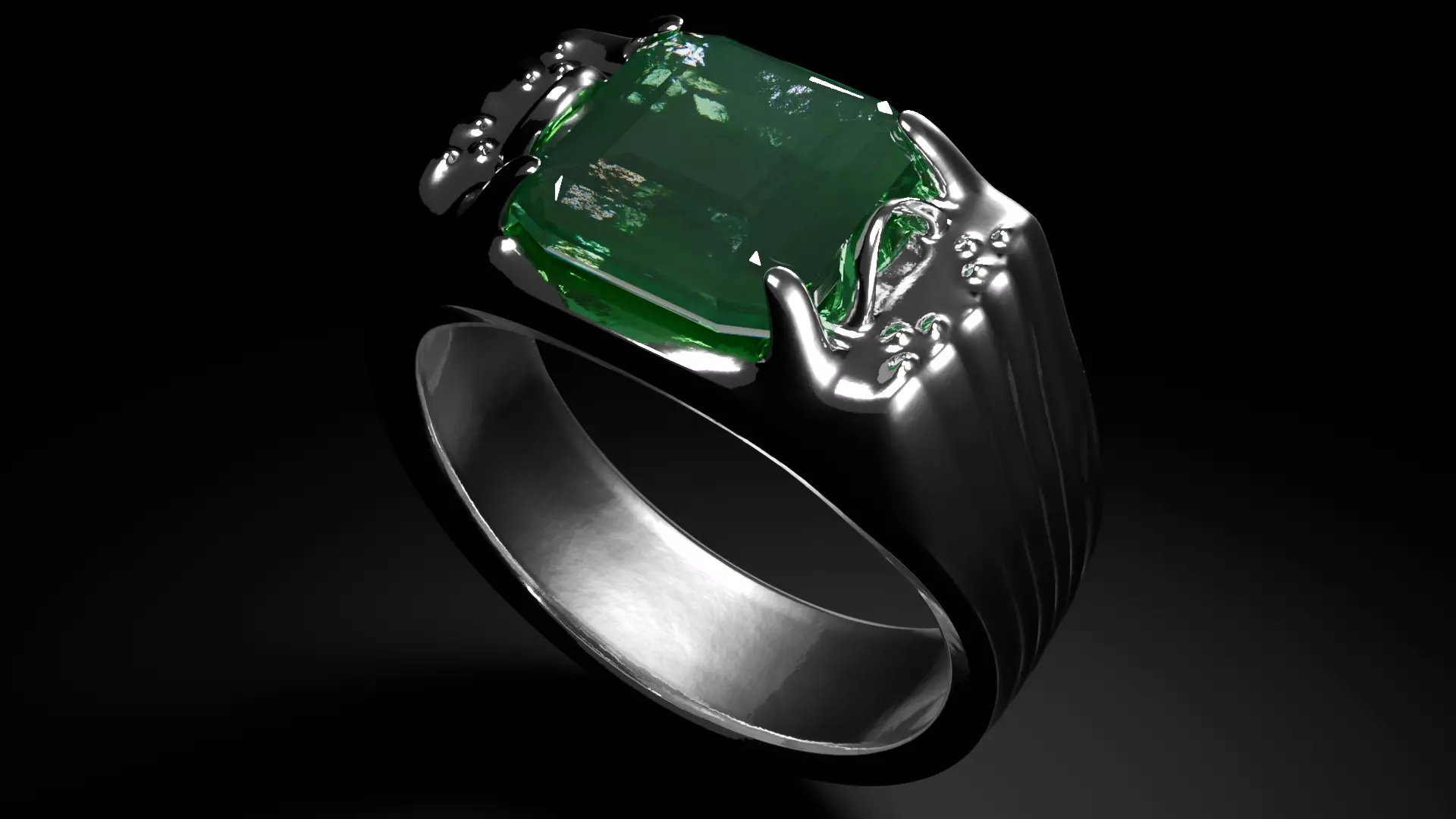 Emerald Signet Ring Low-poly 3D model_0