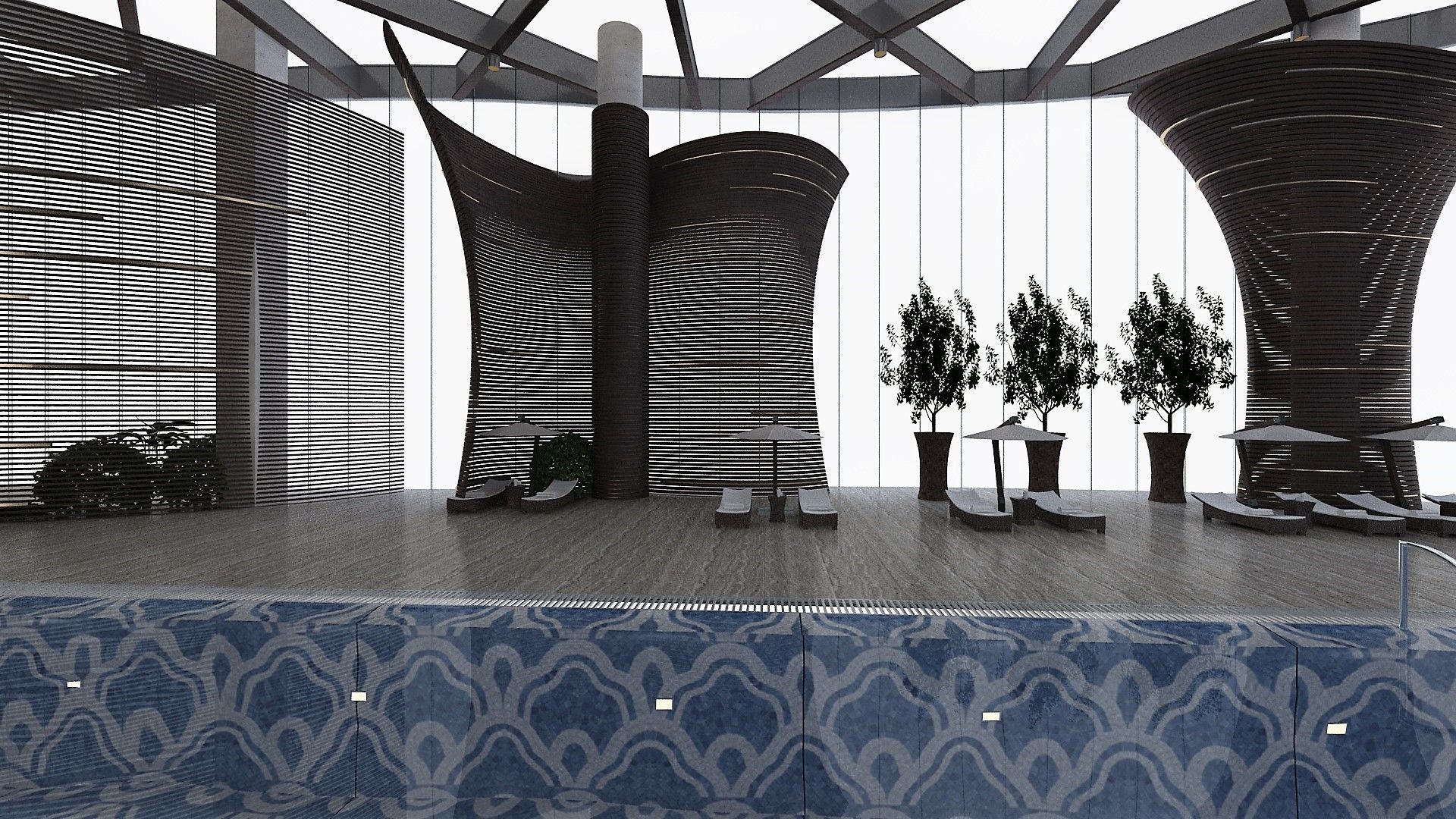 Indoor Pool with Patio Set 3D model_4