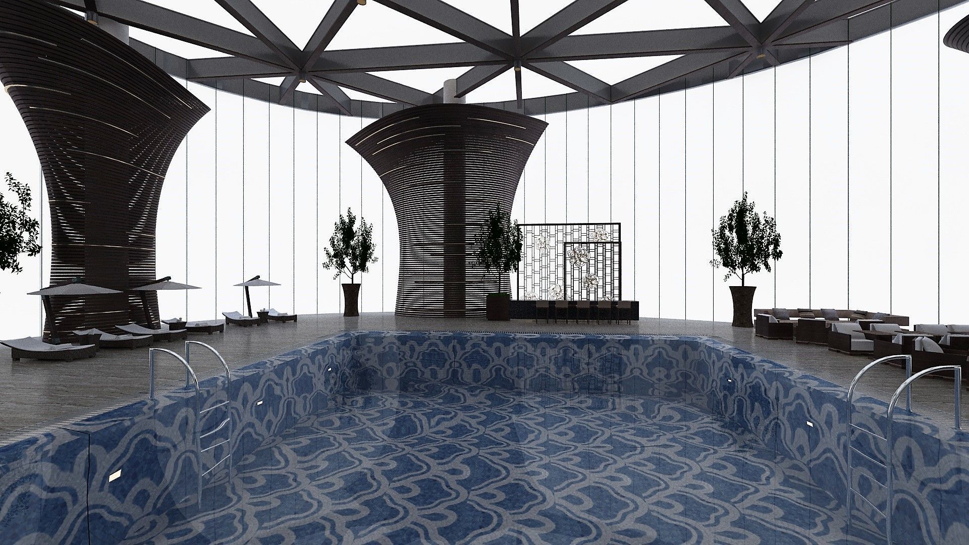 Indoor Pool with Patio Set 3D model_3