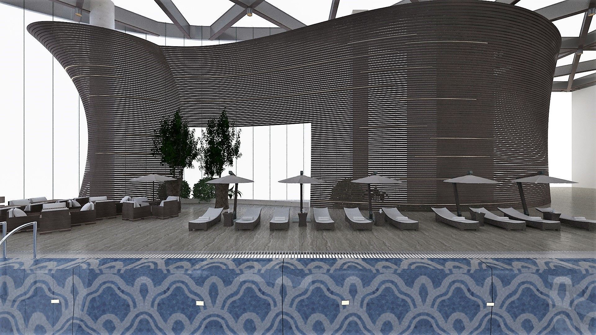 Indoor Pool with Patio Set 3D model_2