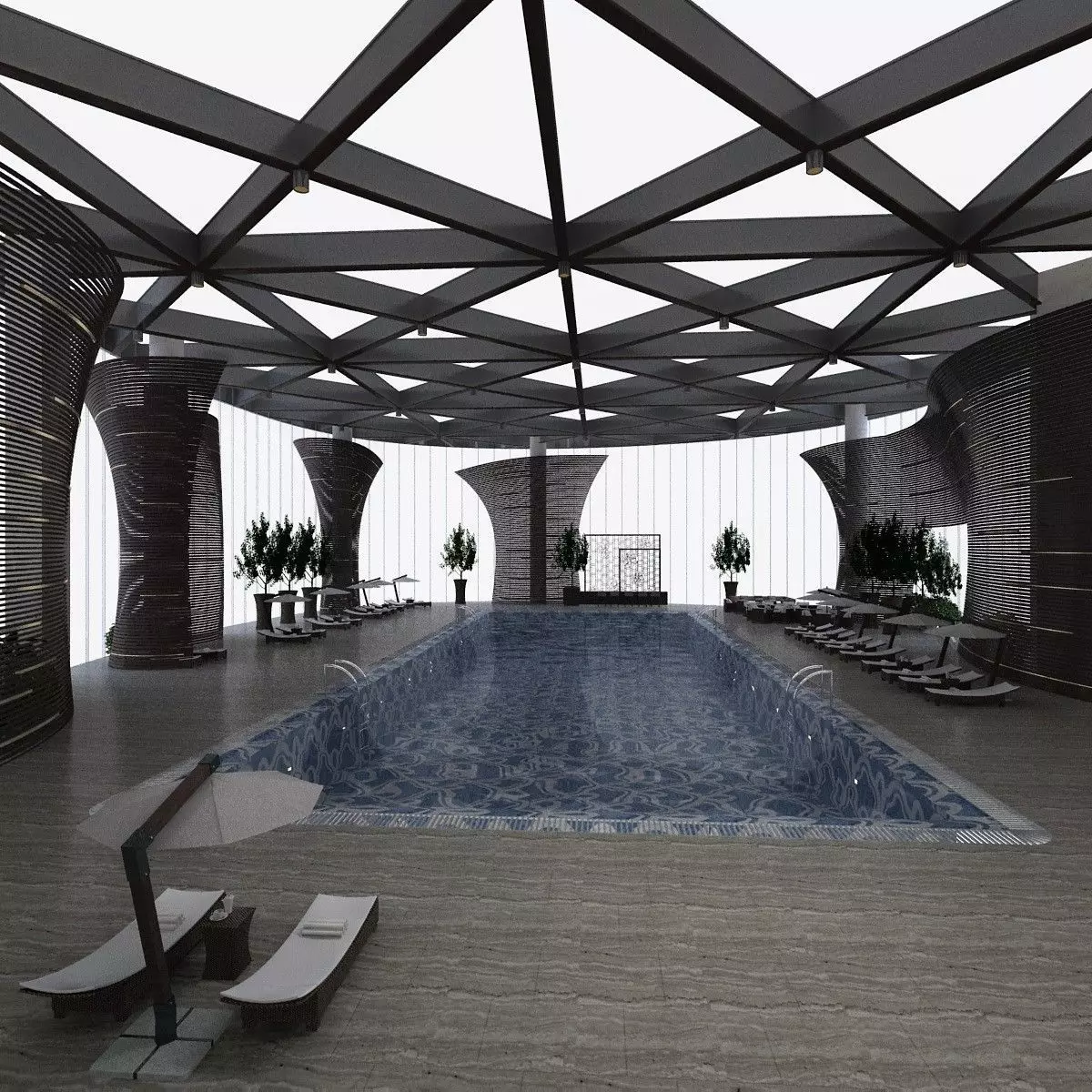 Indoor Pool with Patio Set 3D model_0