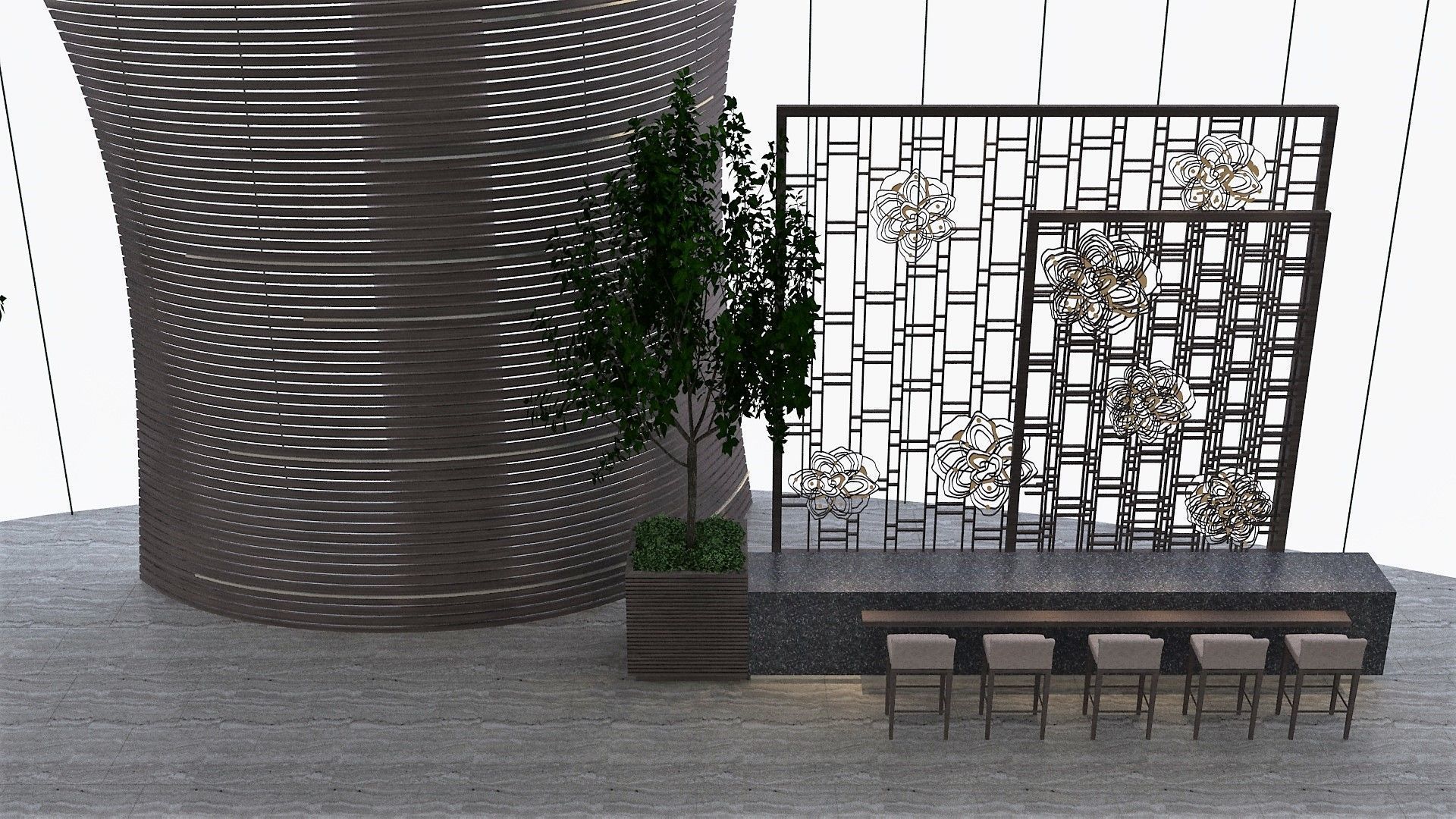 Indoor Pool with Patio Set 3D model_8