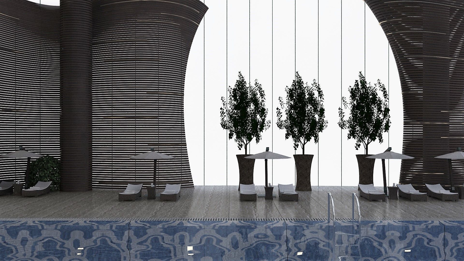 Indoor Pool with Patio Set 3D model_7