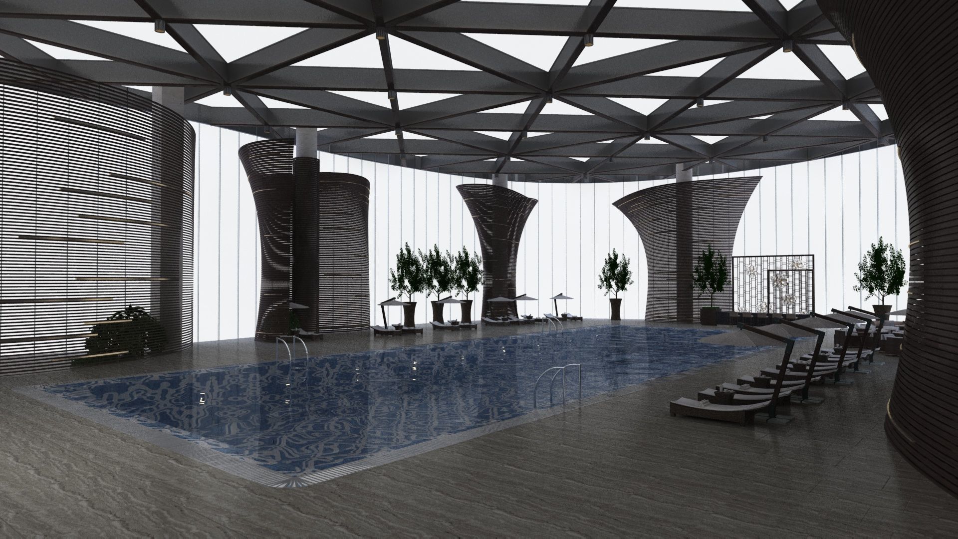 Indoor Pool with Patio Set 3D model_1