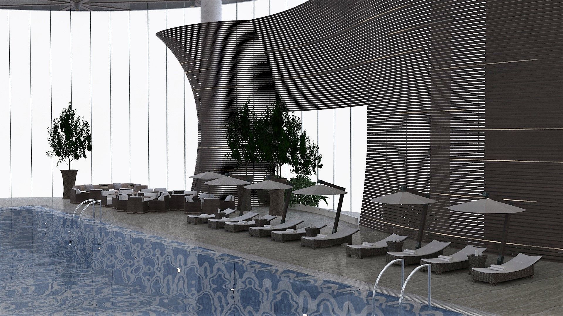 Indoor Pool with Patio Set 3D model_6