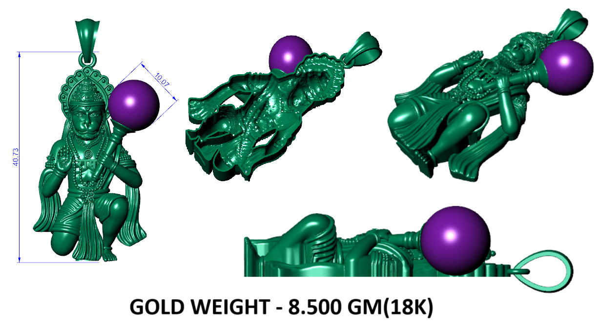 SA-MUR-001 BAJRANGBALI PENDENT 3D print model_1