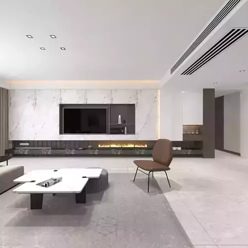 Living Room with Fireplace 3D model