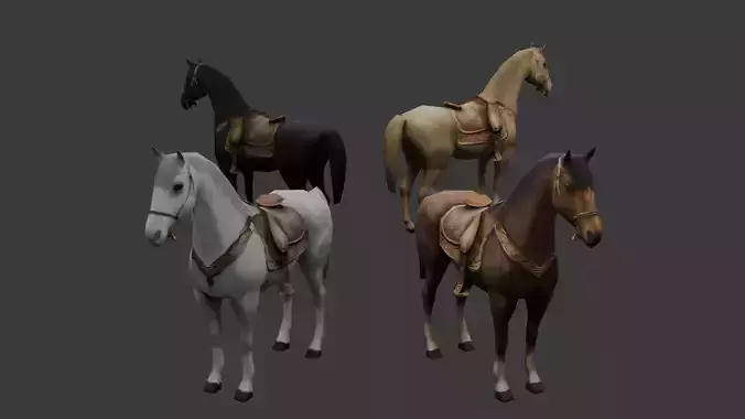 Low Poly Horse Game Ready 3D Model Color Variants PBR Textures Low-poly 3D model