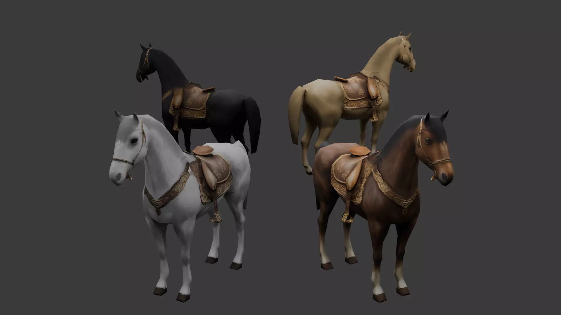 Low Poly Horse Game Ready 3D Model Color Variants PBR Textures Low-poly 3D model_0