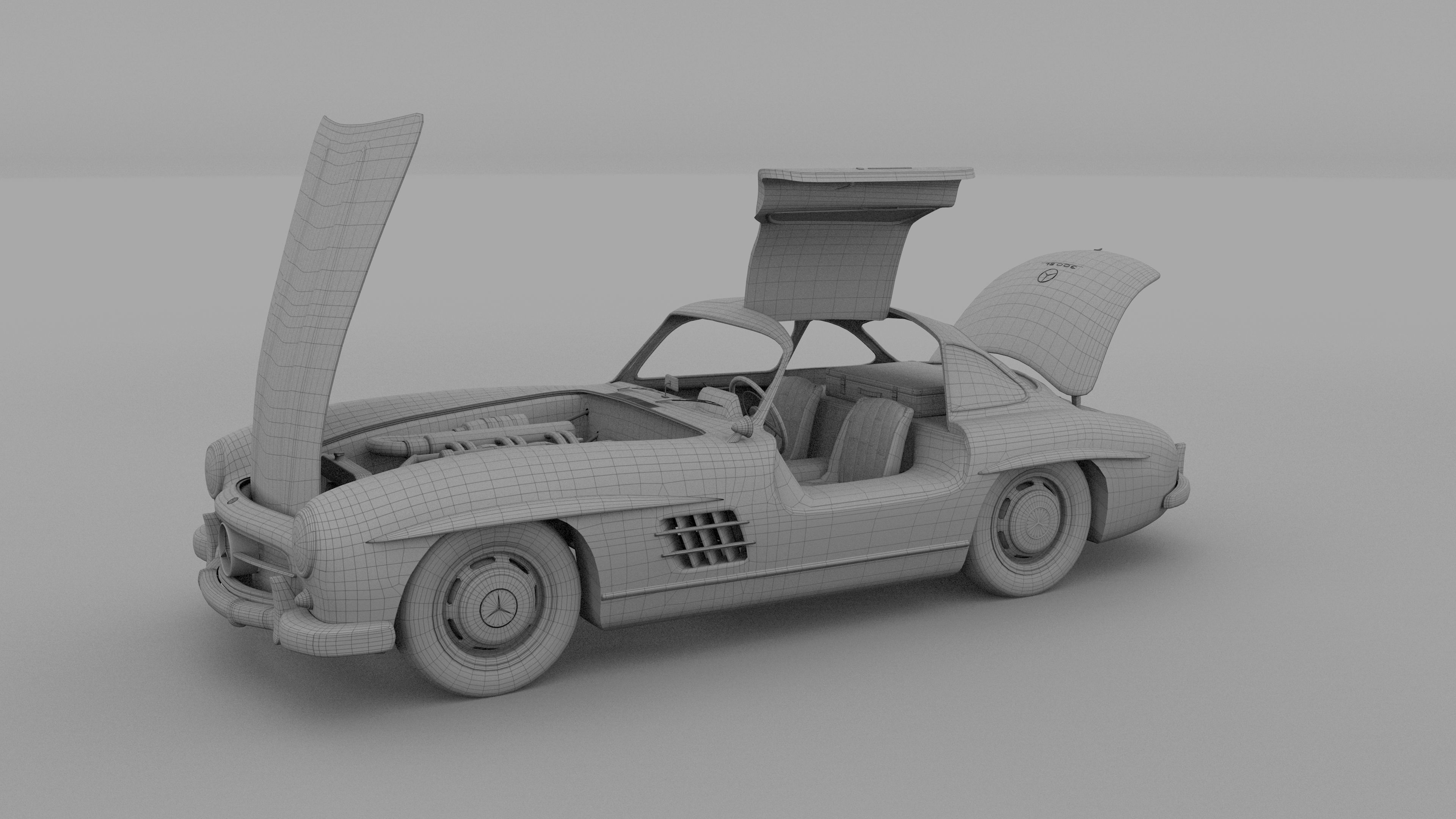 Fully Modelled Rigged Mercedes 300SL Gullwing rev 3D model_43
