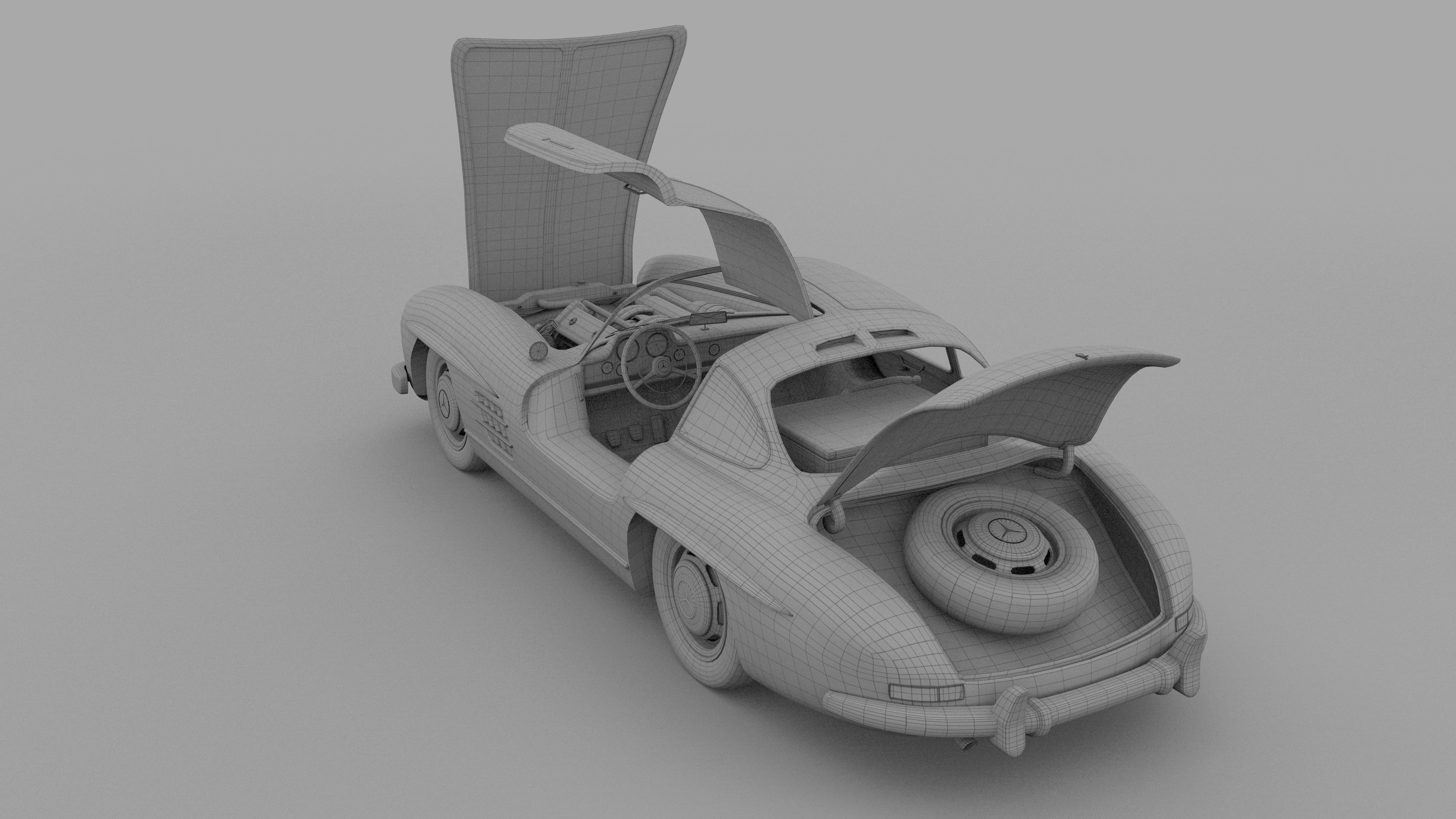 Fully Modelled Rigged Mercedes 300SL Gullwing rev 3D model_16